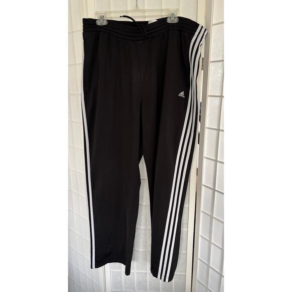 Adidas Men’s Joggers 3 Stripes Black White  Elastic Drawstring Waist Size Large - Picture 1 of 6